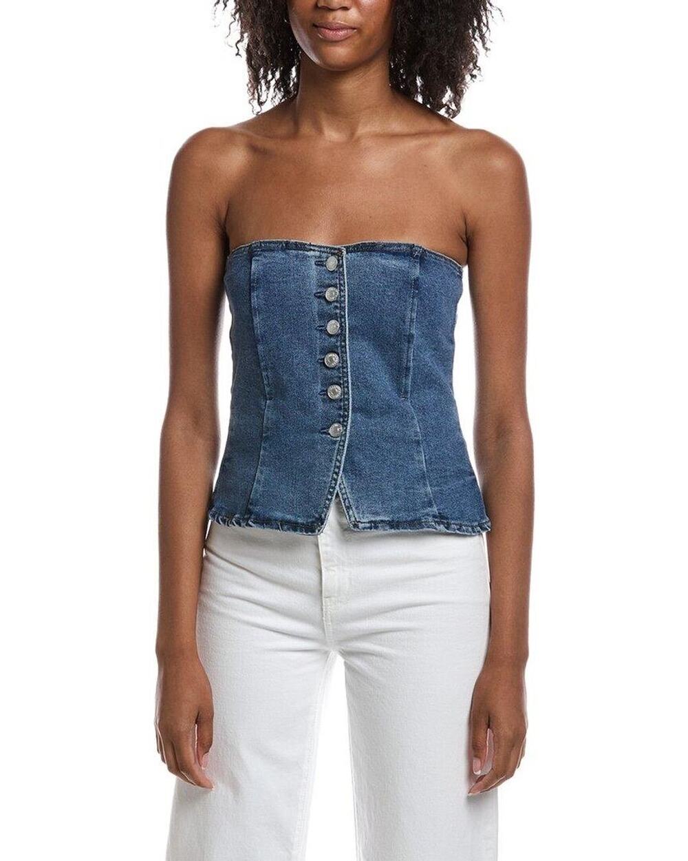 NWT Current/Elliott Strapless Denim Bustier Corset Top Blue - Size: Medium